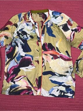 Vineet Bahl Anthropologie Sunbound Floral 100% Silk Blouse Top - Size M